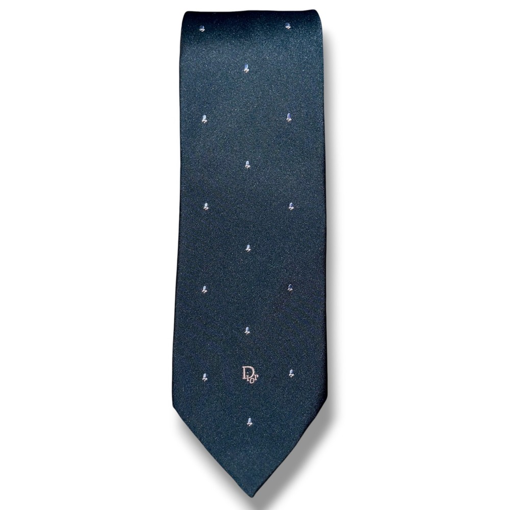 Christian Dior Monsieur Tie Mens OS Teal Green Silk Micro Pattern Logo USA